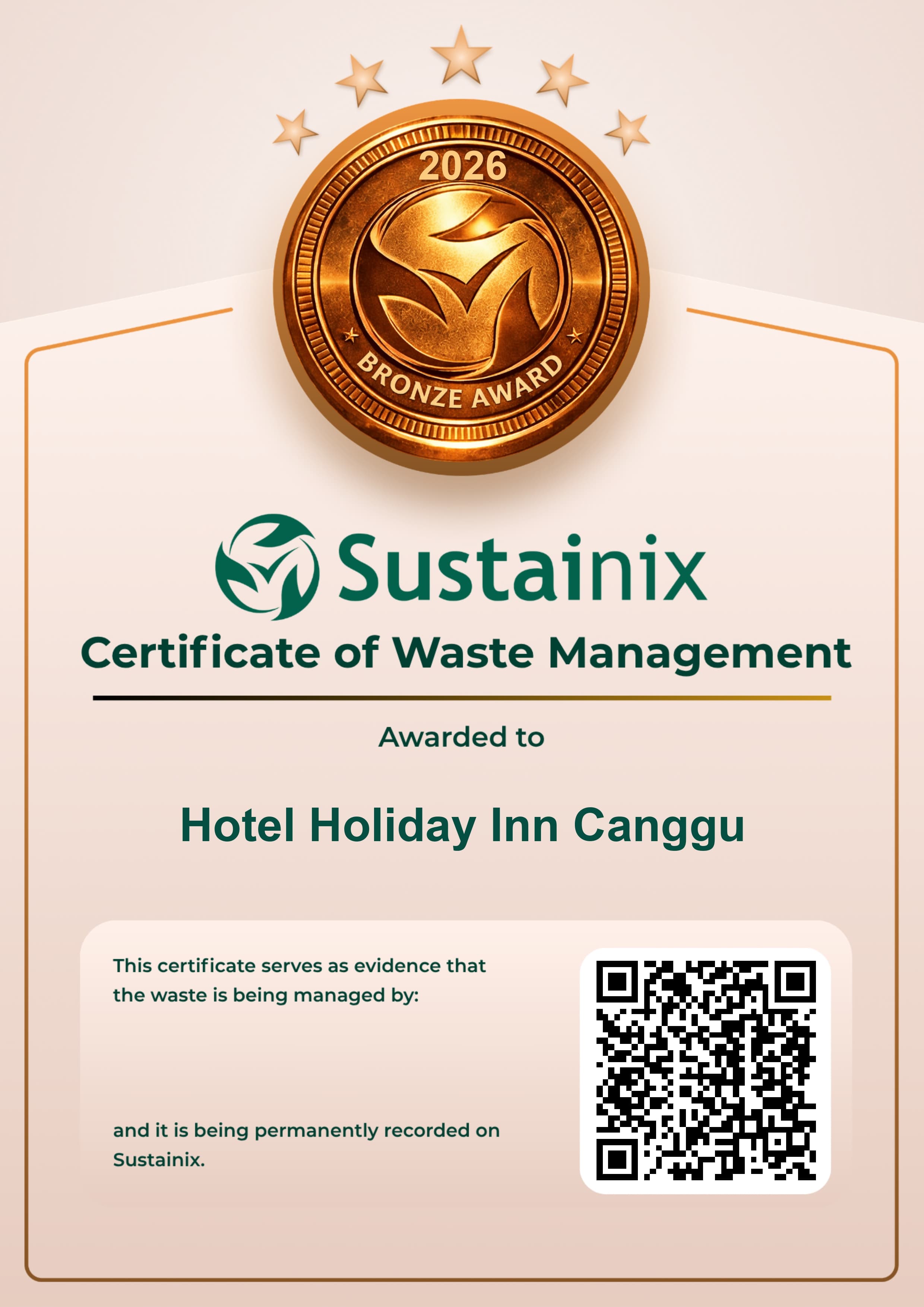 Sertifikat pengelolaan sampah terverifikasi The Apurva Kempinski